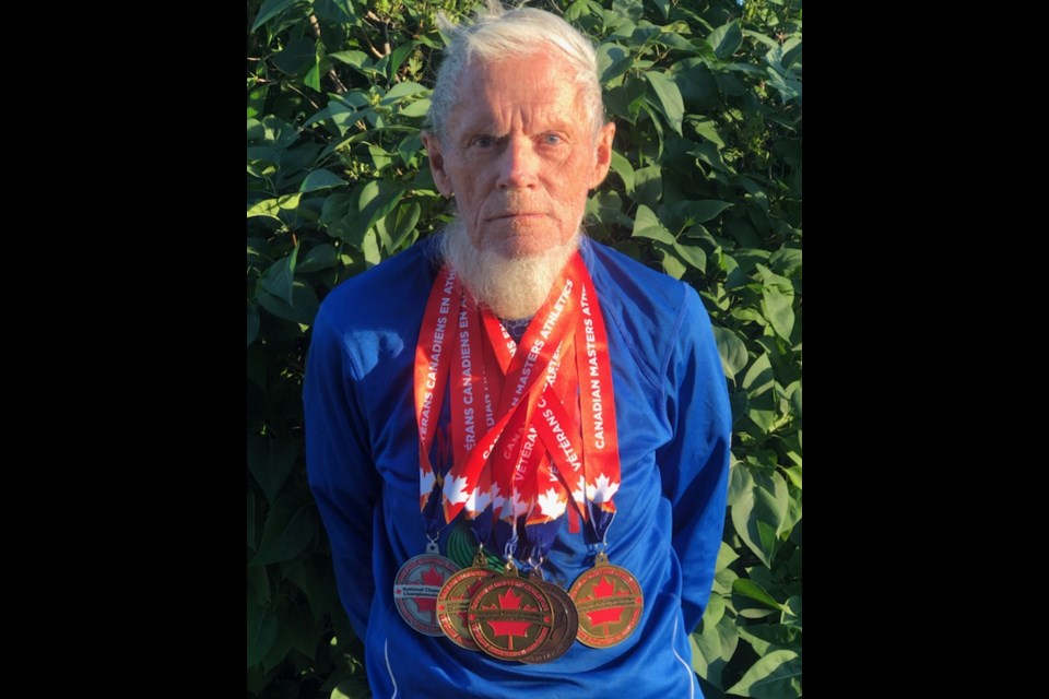 Hylke Van Der Walt displays the medals he won at the Canadian Masters Athletic Championships in Regina. 