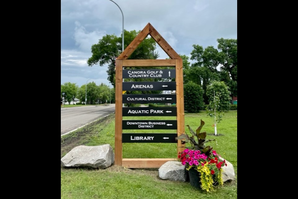 The new cluster signs around Canora have been a welcome contribution to community beautification efforts over the summer. The six-by-six-foot lumber was paid with grant money, according to Brandi Zavislak, community development officer. The signs were then constructed by Town of Canora public works employee Kris Currie.