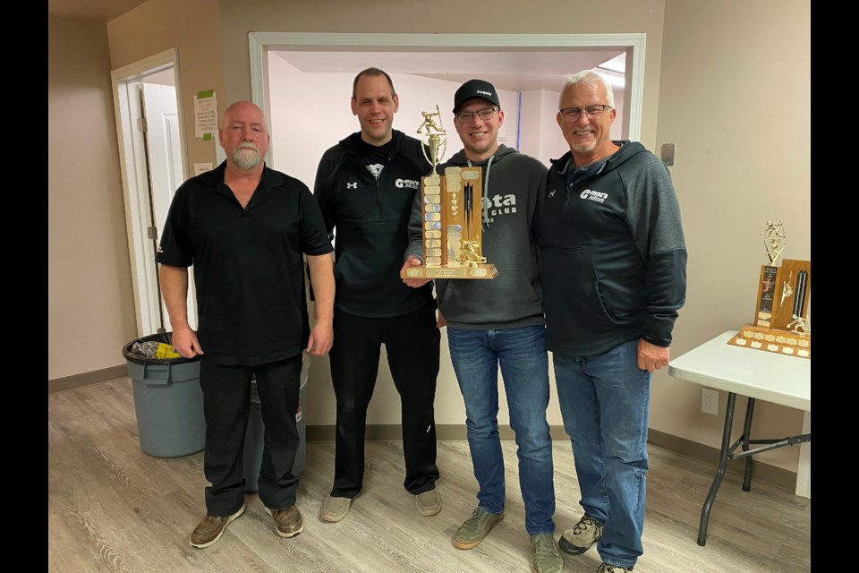 A event winners in the Edam open bonspiel were Evan Schmidt, Greg Frey, Steve Ackerman and Glenn Schmidt.