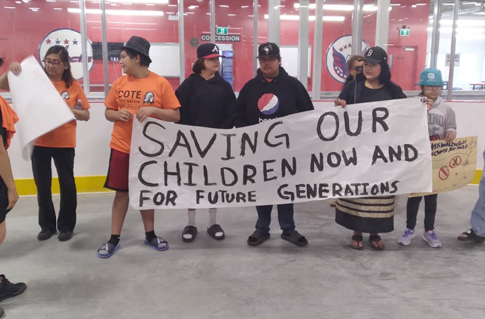 “Saving our children now and for future generations” was a slogan often repeated in the signs carried by participants in a drug and alcohol awareness walk held at Cote First Nation June 18.