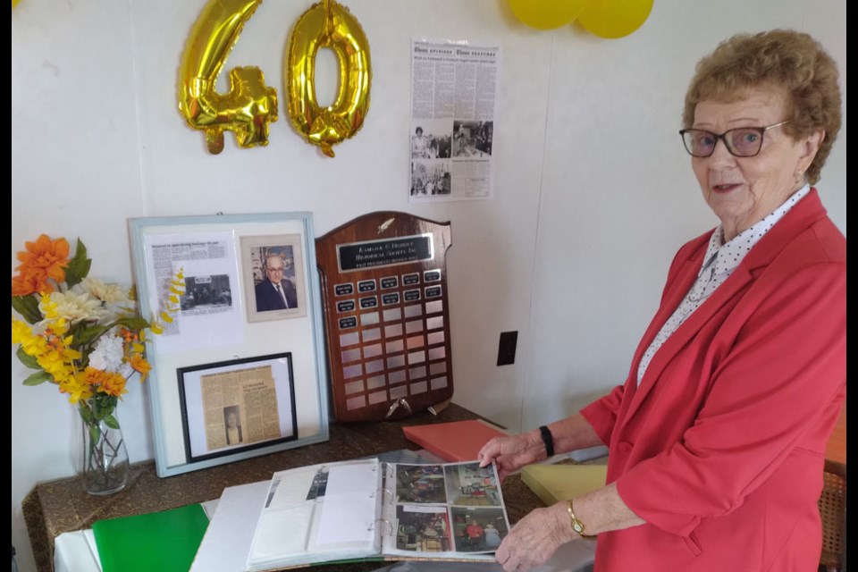 Joyce MacLean, a former president of the Kamsack Power House Museum, admired a collection of photographs and newspaper clippings that were displayed during the museum’s 40th anniversary celebration Aug. 24.