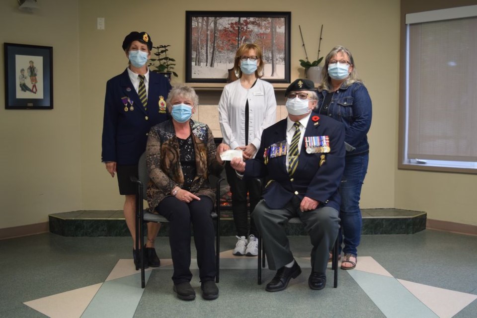 The Canora Gateway Lodge Auxiliary received a welcome donation of $1,000 from the Canora Legion Poppy Fund on June 15 toward the purchase of an oxygen concentrator to help residents who are having trouble breathing. From left, were: (standing) Deb Gabora (Legion member), Leanne Buchinski (Gateway Lodge health services manager), and Deb Wasyliw (Auxiliary member); and (seated) Deb Stroder (Auxiliary president) and Chris Sokoloski (Legion president).