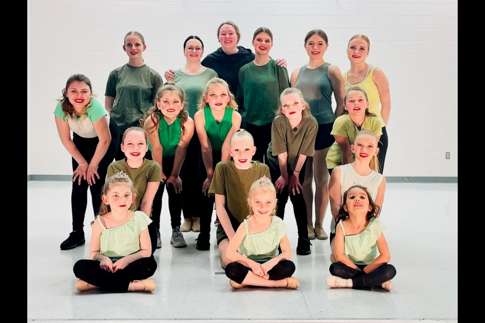 Maymont Dance Club members on stage: back row - Tacoa Mcbain, Kendall Scott (instructor), Emmerson Voegeli, Brooklyn Large, Jayden Caldwell; second from back - Madison Lamothe, Delilah Beaudi, Madelyn Perehudof, Sophia Laviolette-Fletcher; Aleyna Marion-Prescesky; third row from back - Alivia Caldwell, Payton Gray, Keri Sevick; front row - Alina Schultz, Blake Loessin and Sienna Kormish. 