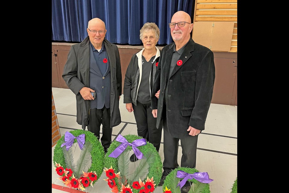 Eric Callbeck with Shirley and Lawrie Ward. They were involved in hosting a Remembrance Day service in Meota.