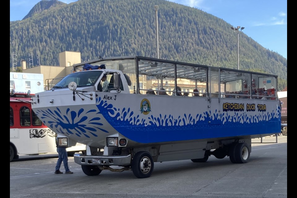 Trudy and Jerry Iverson boarded an interesting tour van, called a duck bus, at Ketchikan, Alaska for a tour of the city. | Photo by Trudy Iverson