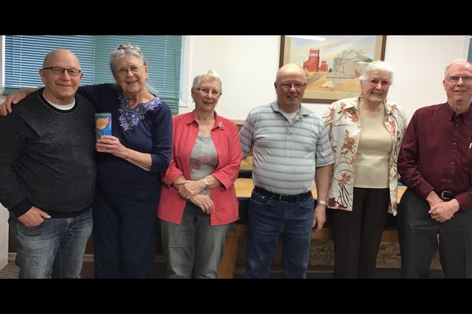 Earning bragging rights at the Do Drop In shuffleboard tournament April 9 were: Wally Mack and Maureen Campbell - third place; Arlene Walker and Eric Callbeck - second; and Linda Ard and Nestor Fransoo - first. 