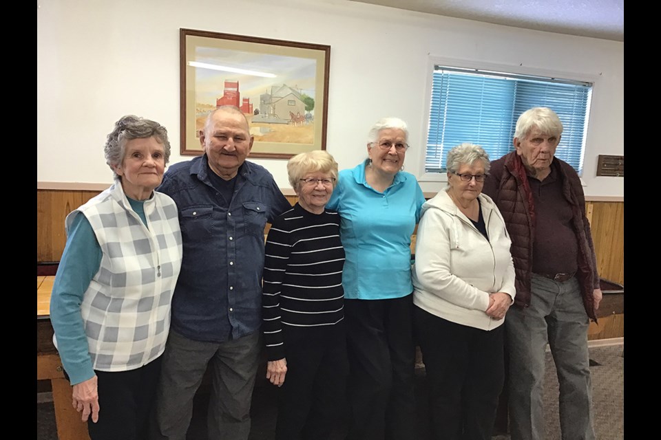 Earning top scores at the Do Drop In shuffleboard tournament March 11 were David Sayers, Carol Dyck, Gail Hilderman, Linda Ard, Stella Rendel and Larry Dyck. 