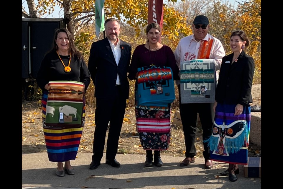 On hand for the announcement of Nutrien’s continuing support for Wanuskewin Heritage Park were: Candace Wasacase Lafferty - Wanuskewin board member and UNESCO Ready Campaign committee chair, Ken Seitz – Nutrien CEO; Darlene Brander – Wanuskewin CEO; Dutch Lerat – Wanuskewin board member and vice-chief FSIN; and Candace Laing – senior VP and chief human resources officer Nutrien.