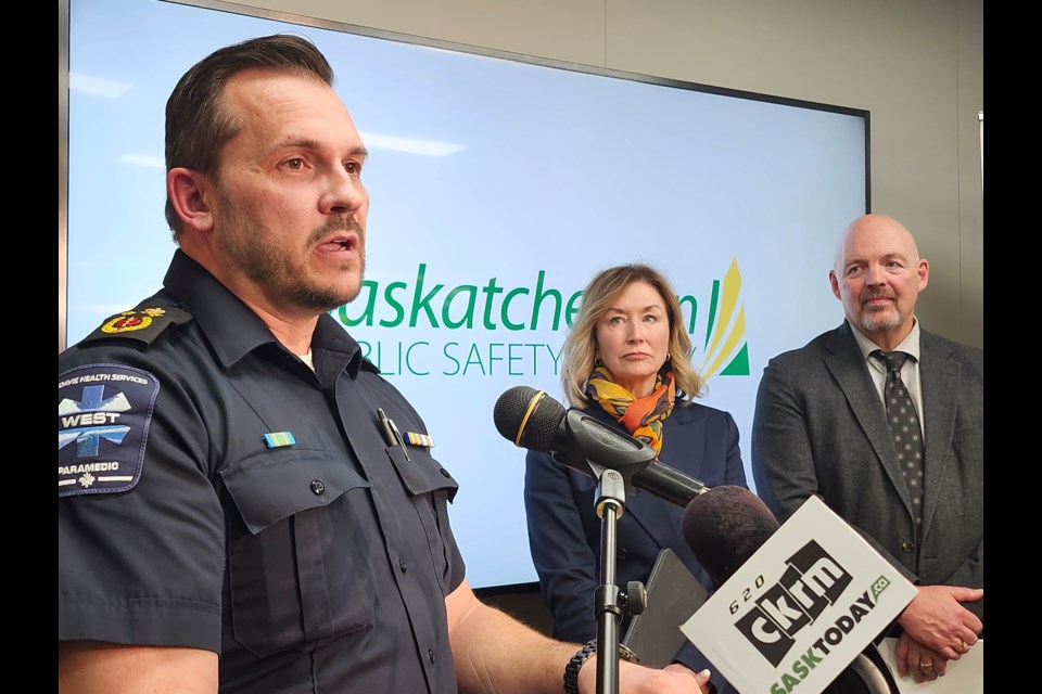 Medavie Health Services Chief and General Manager Kyle Sereda addresses local journalists on the current situation of overdose cases in Saskatoon.
