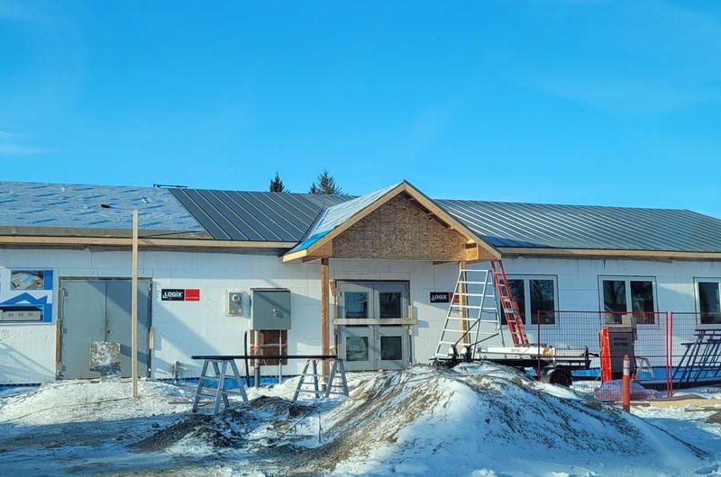 With the shell of the Canora Aquatic Park service building in place, work is progressing on the interior features. / Canora Leisure Services