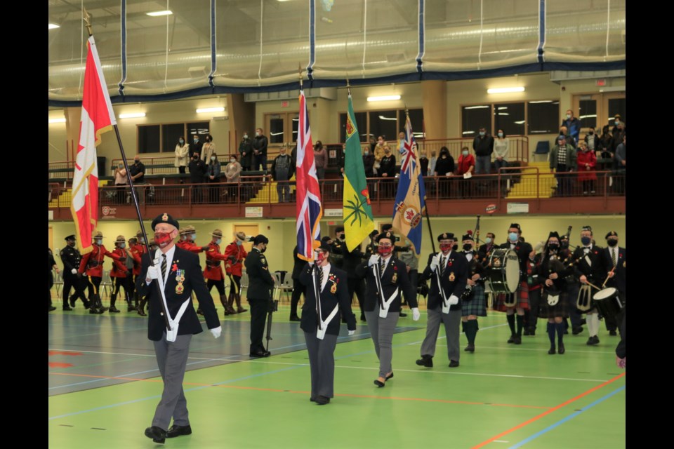 The Legion flag bearers lead in the parade/