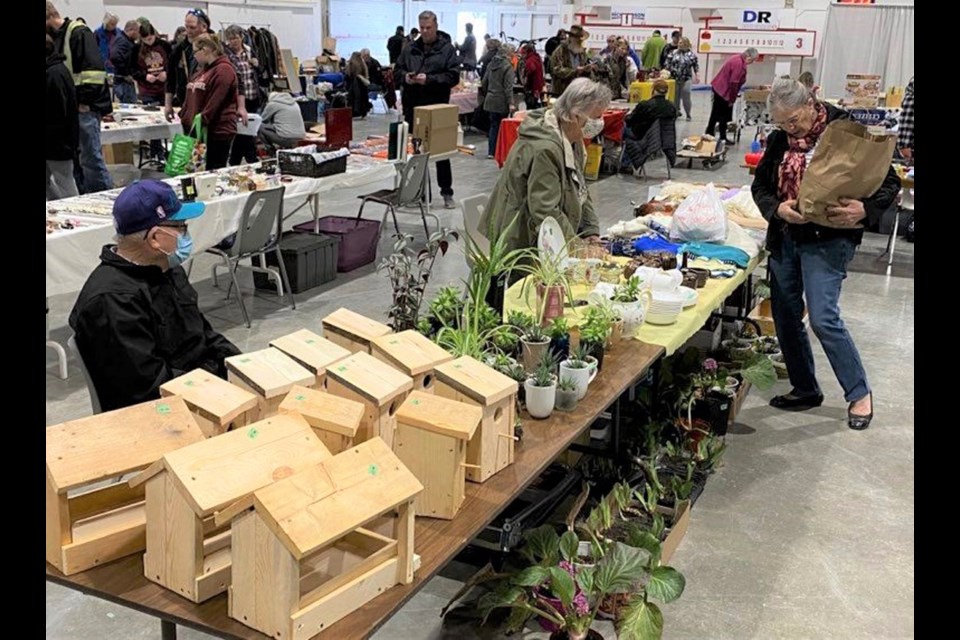 Wooden birdhouses were among the items for sale.