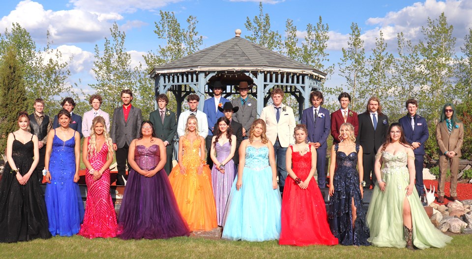 Congratulations to Maidstone High School Graduating Class of 2025: back row - Conner Robb, Hunter Graham, Maddox McGowan, Cooper Wakefield, Ashton Foley, Ethan Doud, Tripp Anderson, Tristan Blyth,  (down a half step) Hunter Allen, Ethan Doud, Jayden Rempel, Darys Blyth, Sebastian Wiltermuth, Braden Foley, Lucas Moscrip-Fretz; front row -  Kinley Davis, Mikayla Fensom, Daelyn Ducherer, Autumn Paskimin, Olivia Perkins, Kaitlin Brett, Hailey Lalonde Schonhofer, Rori Bolig, Jadyn Rhinehart and Zoey Harper. 