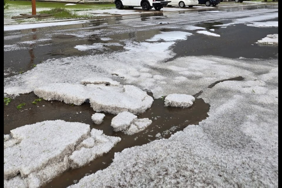 Ice floes on Sixth Avenue West in Maidstone after the Storm on June 25
