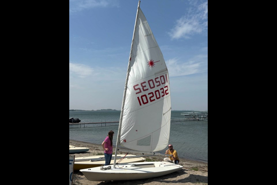 Justin Weiler and his oldest daughter are busy rigging the sail on a Lazor One. They took the sailing lessons last year in Meota, and Justin is planning to take them again this year with his second daughter. Sailing Lessons in Meota are planned for Aug.11 to 14. You can already register on the Sask Sail website. It’s only $180 for four days of instruction. 