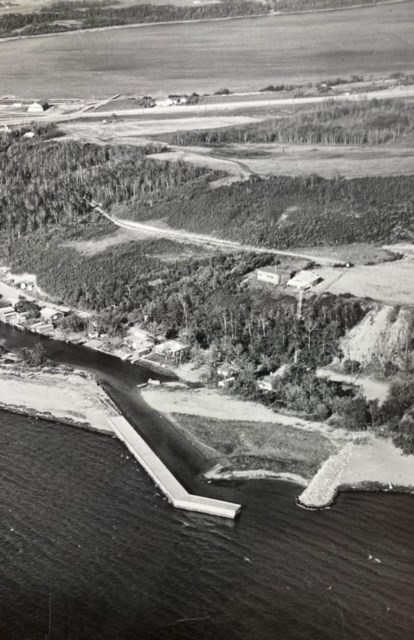 An overhead view of the Jackfish Lake Breakwater that will soon be undergoing important rehabilitation work to keep it viable for the foreseeable future.