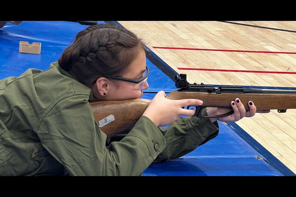 Cadet Collins Keshane was among the Kamsack air cadets to practice shooting during biathlon training held Sept. 24.