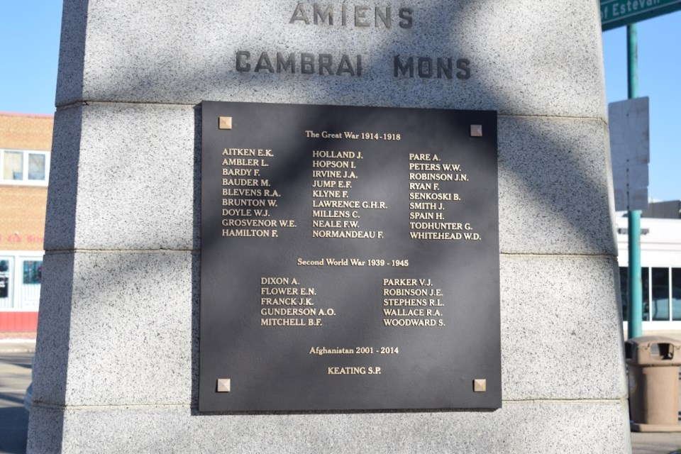 The new plaque on Estevan's cenotaph has 38 names of those who died while serving their country.