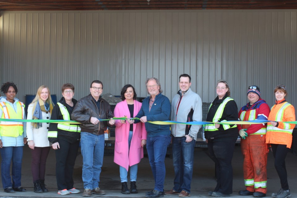 Local politicians, general public, the City of Yorkton Environmental Commitee and employees of SaskAbilities gathered at the site of the HHWD on Earth Day 2023 to mark the grand opening of the depot.