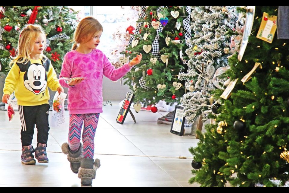 Arlyss and Aevyn Lebersback had a look at the Festival of Trees, as they were in between craft activity tables on Tuesday.