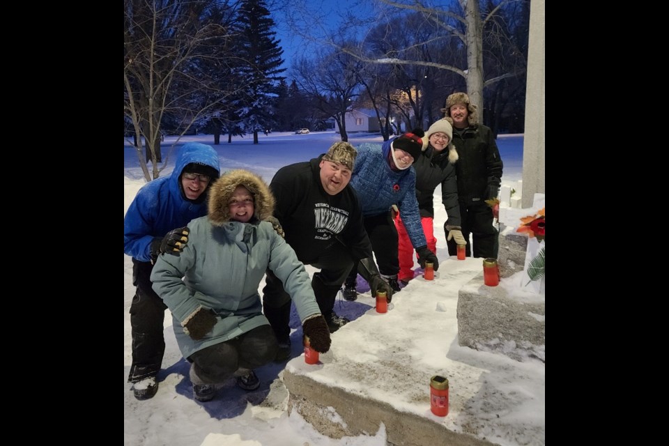 The early evening of Nov. 8, Unity Kin Club collaborated to brave the elements and line the path of Memorial Park, as well as the cenotaph base, with candles to honour Remembrance Day, the Legion and veterans, 