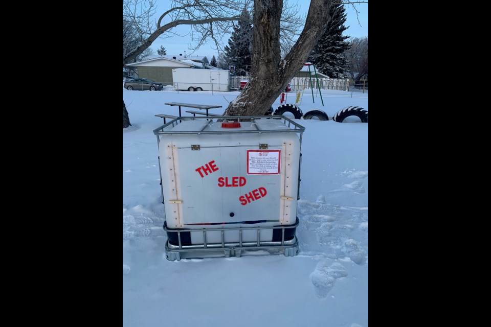 Ever heard of a free sled library?  That's behind the concept of the Unity Kin Club's sled shed recently erected at Kin Park in Unity.
