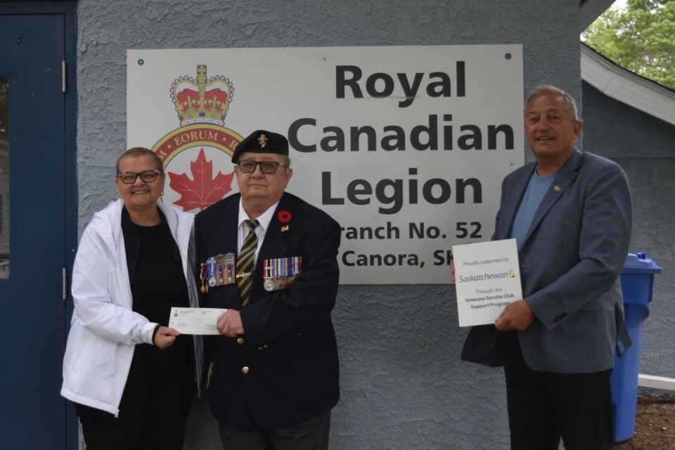 Laura Ross, Minister of Parks, Culture & Sport, and Terry Dennis, Canora-Pelly MLA, visited the Canora branch of the Royal Canadian Legion on June 25 to present a grant cheque for $30,000 to help with the day-to-day operations. From left, were: Ross; Chris Sokoloski, Canora Legion President, and Dennis.

