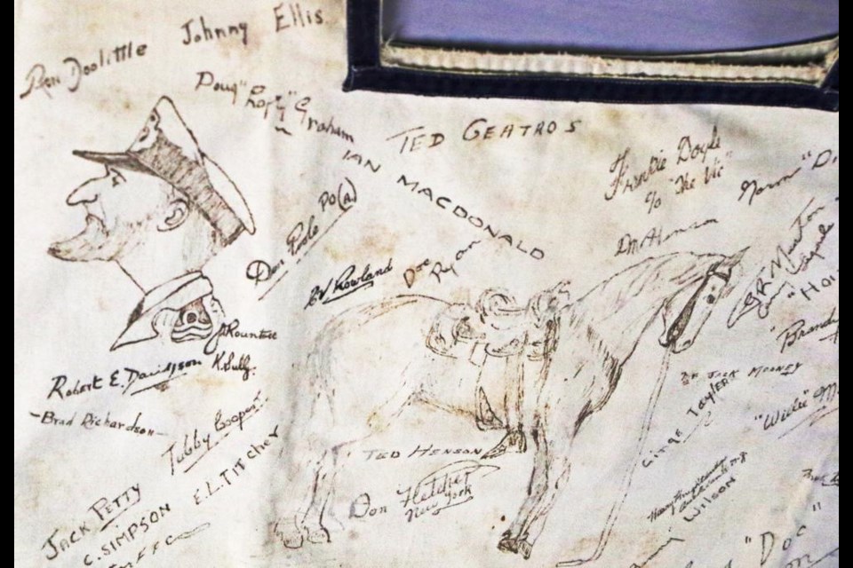 These were some of the drawings and autographs on a shirt worn by Don Wilkinson as he served in the Second World War in Britain.