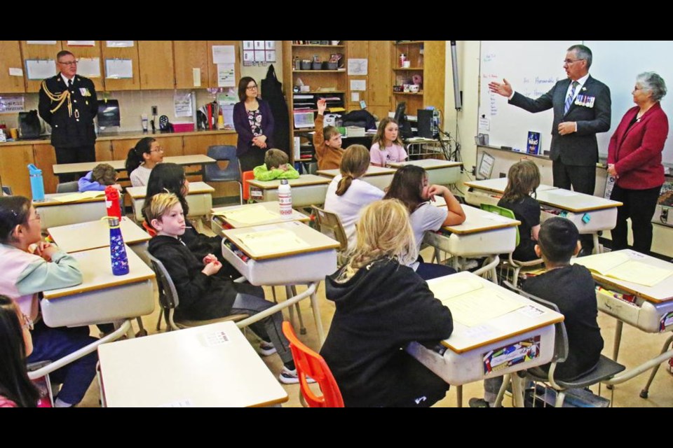 Lt.-Gov. Russ Mirasty and his wife, Donna, took questions from this Grade 4 class at St. Michael School on Tuesday morning.