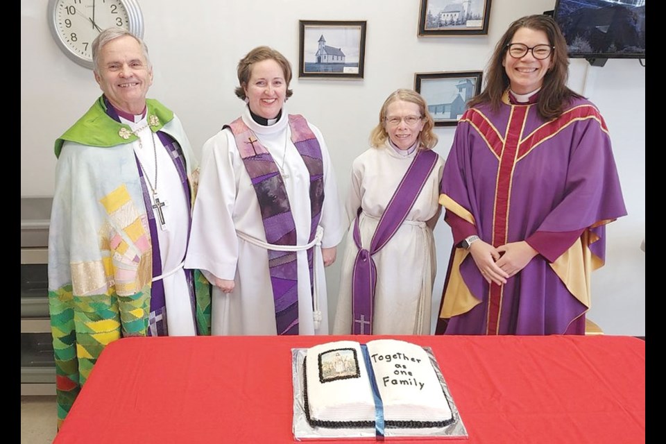 From left are Bishop Sid Hagen (Sask Synod); Bishop Helen Kennedy (Anglican Diocese of Qu’Appelle); Arch Decan Kathleen (Anglican Church Dean); and Pastor Sarah Mowat (Assiniboia Luthern Church).