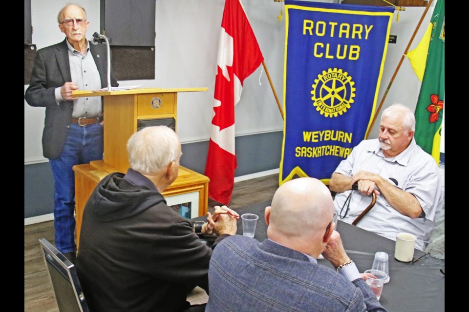Radville area rancher Murray McGillivray shared stories about the cattle industry in a presentation to the Weyburn Rotary Club.