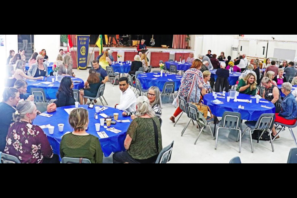 The special evening of thanks to health care workers was emceed by Rotary president Doug Loden, at the podium on Thursday evening