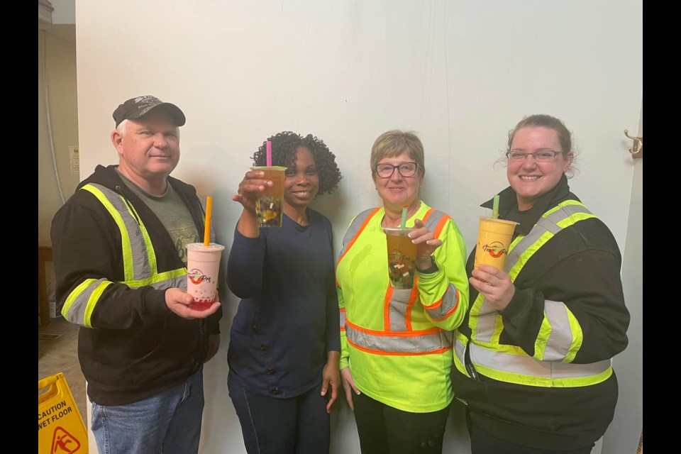 Staff from the recycling department at Sask Abilities enjoy their bubble tea refreshments.