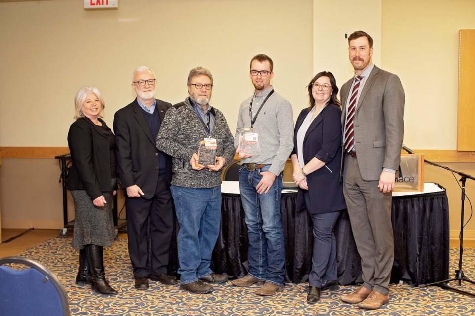 From left are Jean-Marc Nadeau (CEO SUMA); Town Administrators Shannon Ellert (Rockglen); Shar Eger (Willow Bunch); Catherine McKay- Wilson (Coronach); Sharon Adam (chair of SSR and councillor Town of Coronach) and SUMA president Randy Goulden
