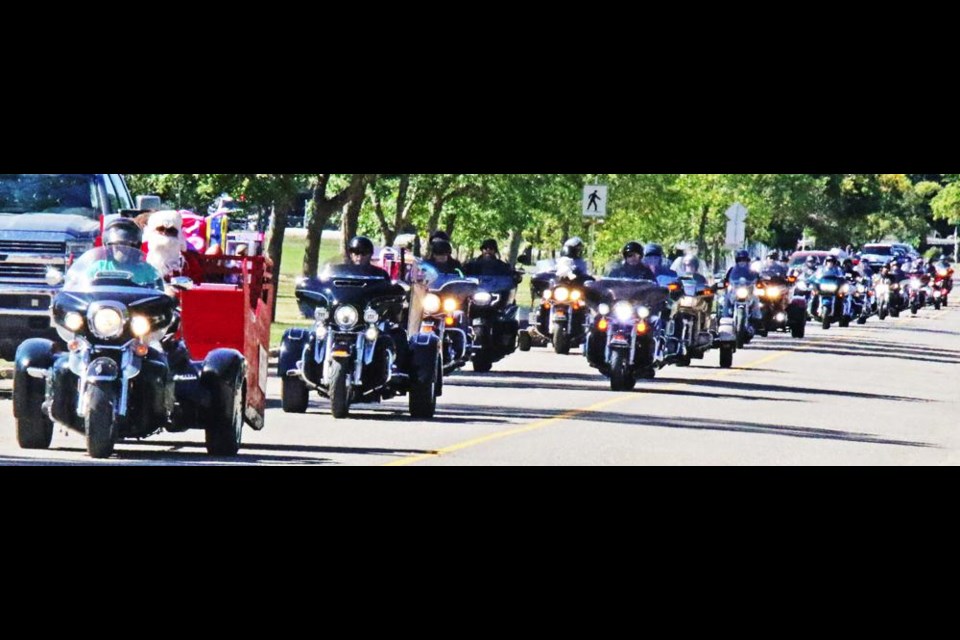 The long line of motorcyclists, led by Santa in his sleigh, took part in the annual Toy Run for the Salvation Army on Saturday afternoon, hosted by the Weyburn Independent Riders.