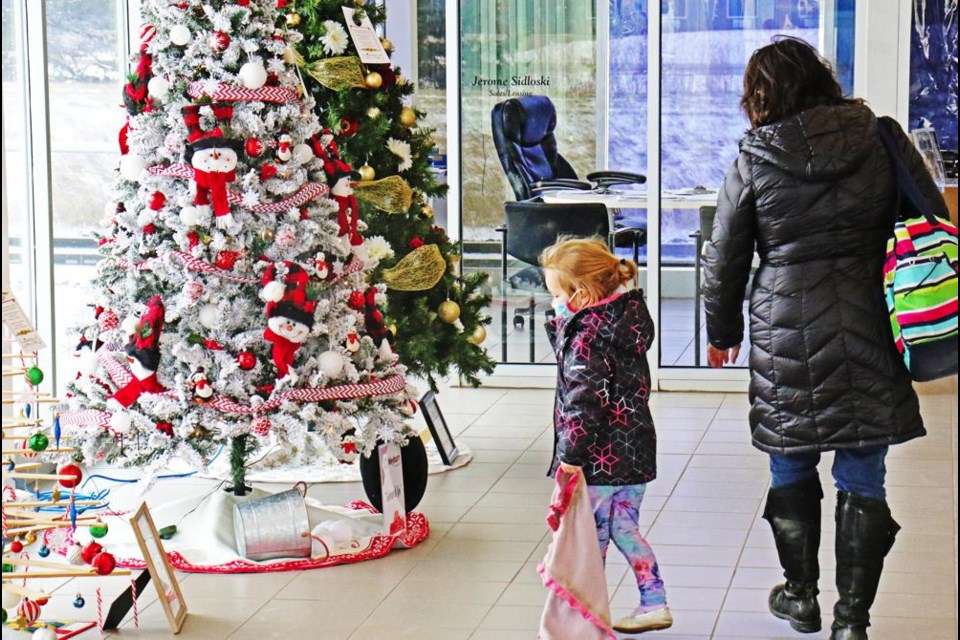 Dillon Storle, 3, and her grandmother, Janice Ashworth, had a look at the trees on display for the Festival of Trees at Barber Motors on Thursday.