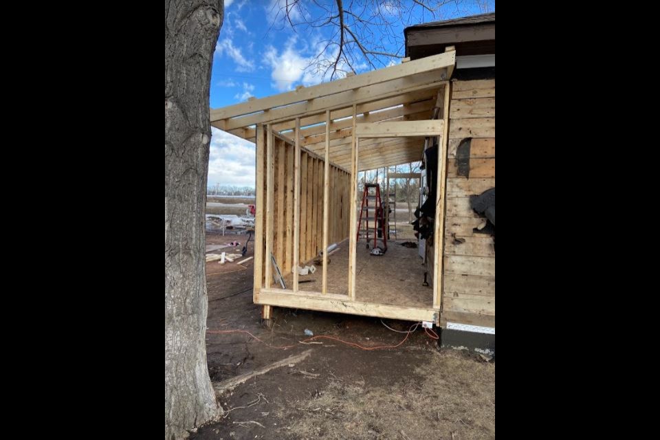Walls going up on the almost 200 square foot addition to the golf clubhouse at Luseland.