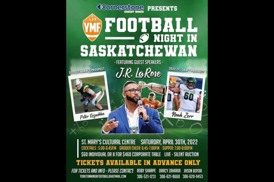 Football Night in Saskatchewan will feature a variety of prizes, auction items and guest speakers.