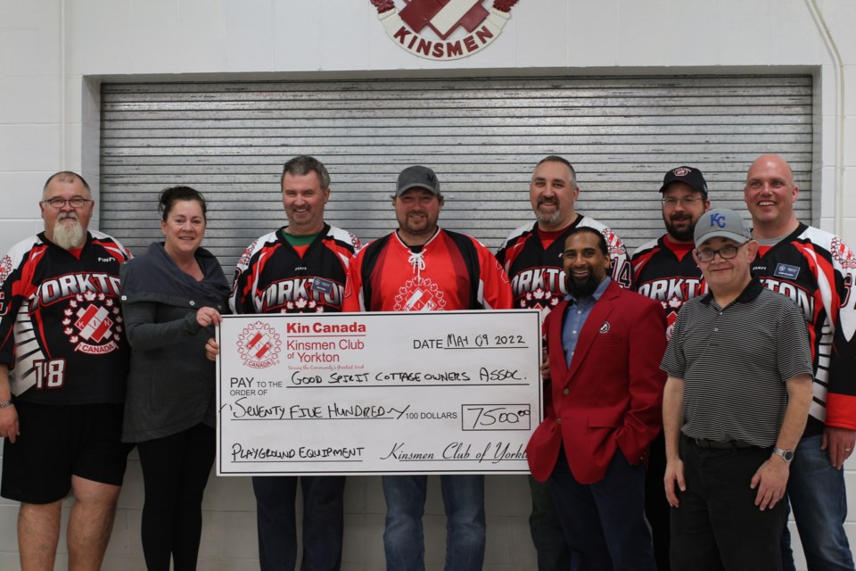 Cyndy Mundt, Secretary of the Good Spirit Cottage Owners Association, accepted a cheque for $7500 from the Yorkton Kinsmen on May 6.