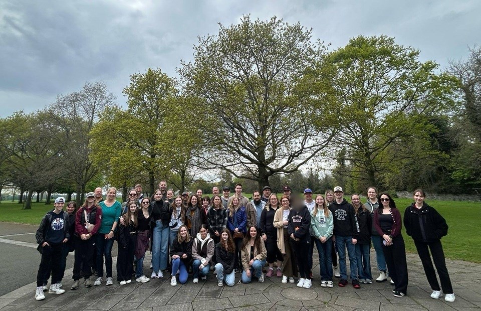 A group photo of the students from Luseland District School along with the attending parents during their time in Europe.