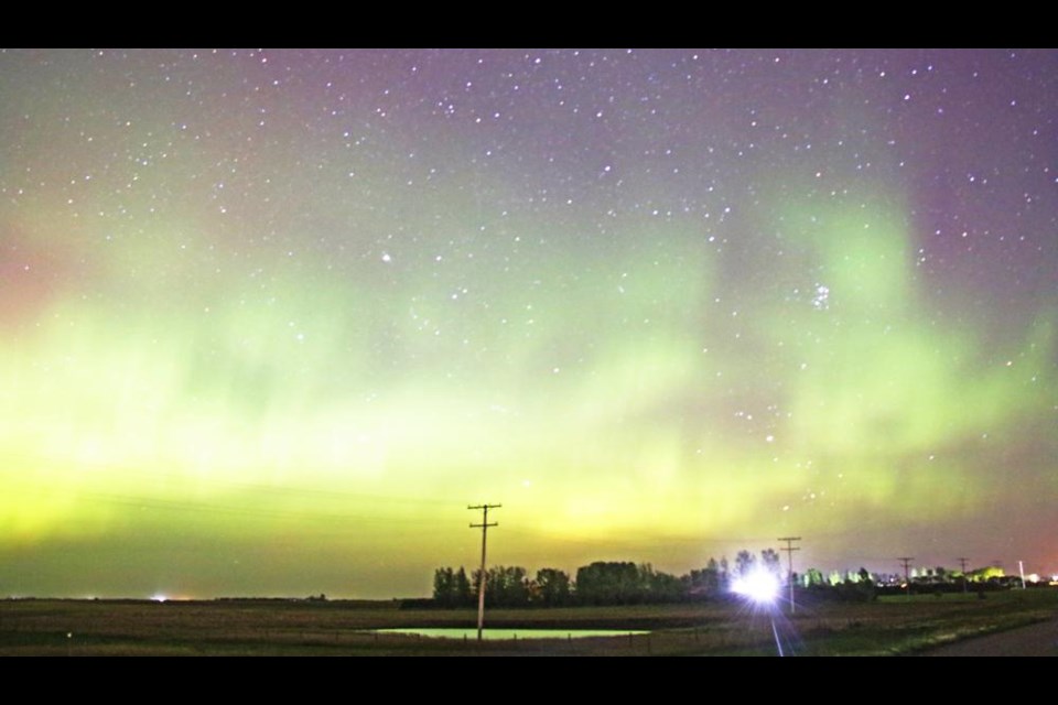 Aurora Borealis shone brightly for a long time on Saturday night in the skies near Weyburn on Saturday night.