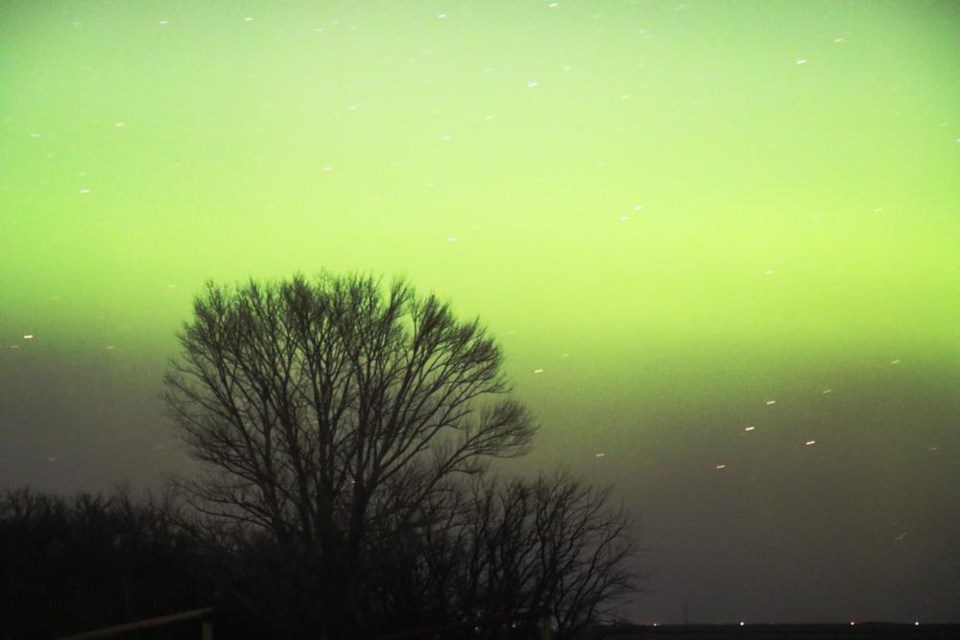 This is part of a bright green band of the Northern Lights, seen north of Weyburn on Friday night.