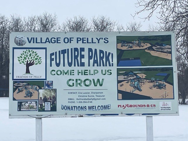 The sign erected at proposed site for new playgorund in Pelly, as industrious group continue fundraising efforts.