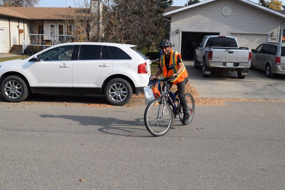 Blair Rushka of Canora regularly puts on his safety gear and heads out on his continuing mission to clean up Canora and the surrounding area, while making new friends in the process. / Rocky Neufeld

