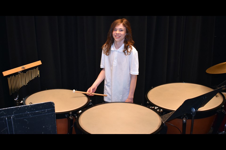 Brody Nelson of Norquay was photographed with the timpani during the Timberline Band’s spring concert.
