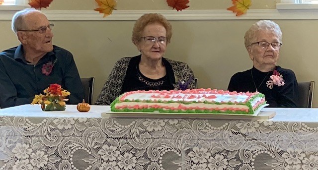 Three of the guests of honour at the Century Club celebration at New Horizons in Unity included 98-year-old Si Campbell, his wife Irene who was also honored, along with 99-year-old Jeanne Cummings.
