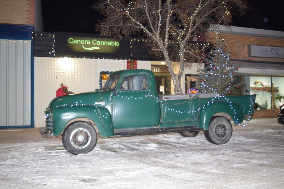 Numerous local businesses got into the holiday spirit and lit up Canora with eye-catching Christmas decorations, including Canora Cannabis. / Rocky Neufeld