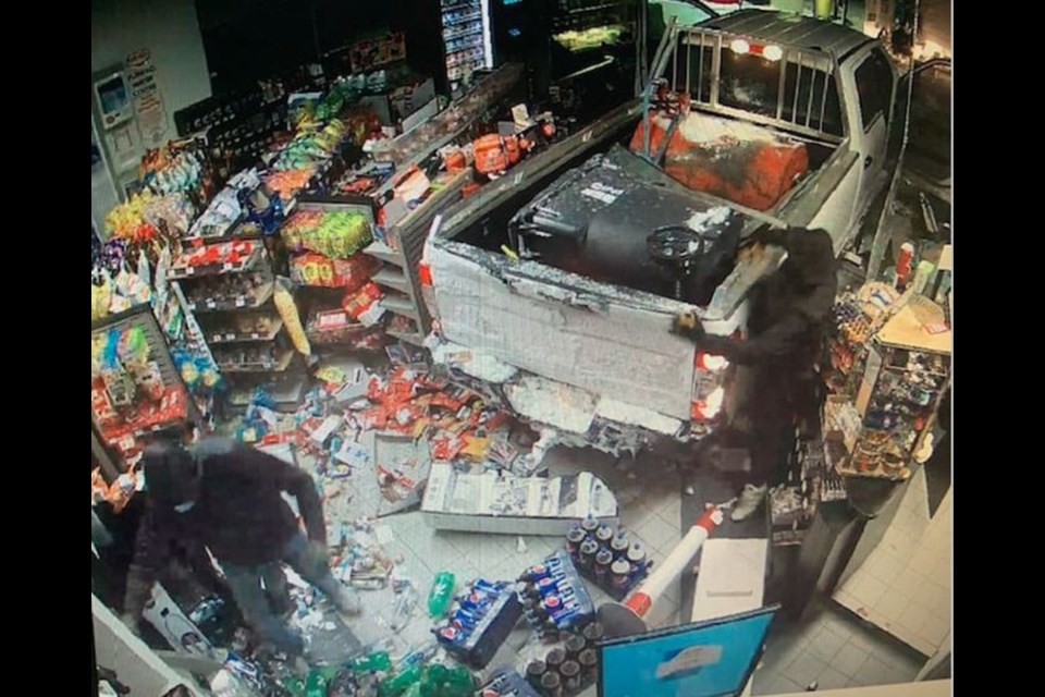 Would be thieves crashed a truck through the front entrance of the Wadena Co-op Gas Bar and were seen on security footage trying to steal/damage the ATM inside.