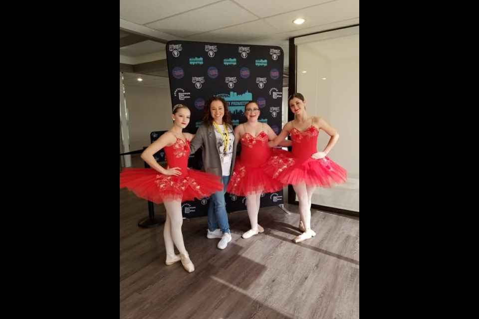 At the Maximum Elite Elevation Tour Competition in Saskatoon from April 6 to 10, the Pointe Group of Canora dancers finished second. From left, were: Anna Hort, Allesha Jasper (teacher), Jillian Newton, and Oakley Zuk.