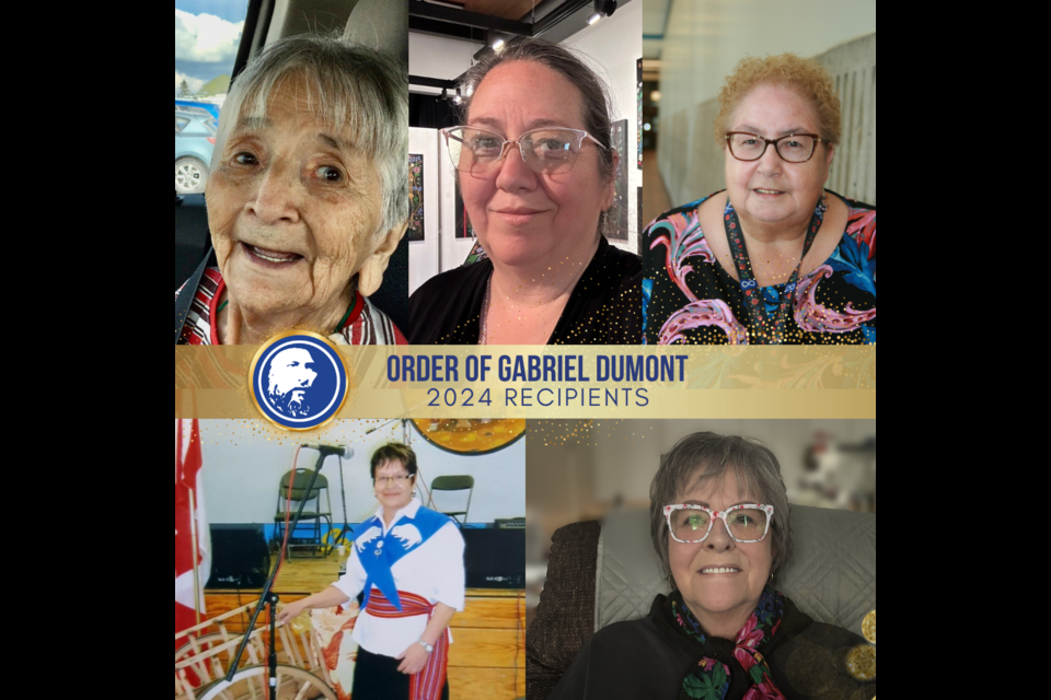 Recipients of the Order of Gabriel Dumont, Irma Klyne, Evelyn Johnston, Patricia (Trish) LaFontaine, Grace Zoldy and Christi Belcourt will be honoured at an event March 2 in Saskatoon.
